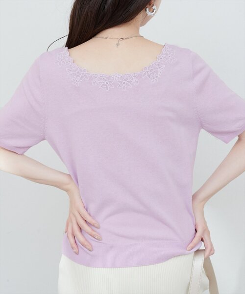 ニット セーター 2WAY Vネックニット レディース natural couture ニット セーター 花刺繍ネック+Vネック2WAY
