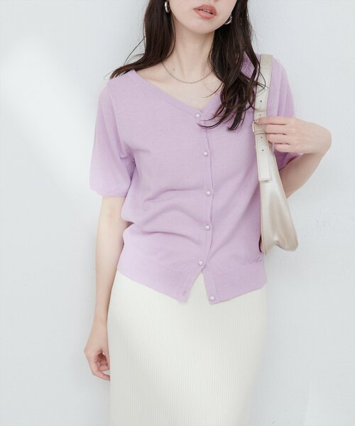 ニット セーター 2WAY Vネックニット レディース natural couture ニット セーター 花刺繍ネック+Vネック2WAY