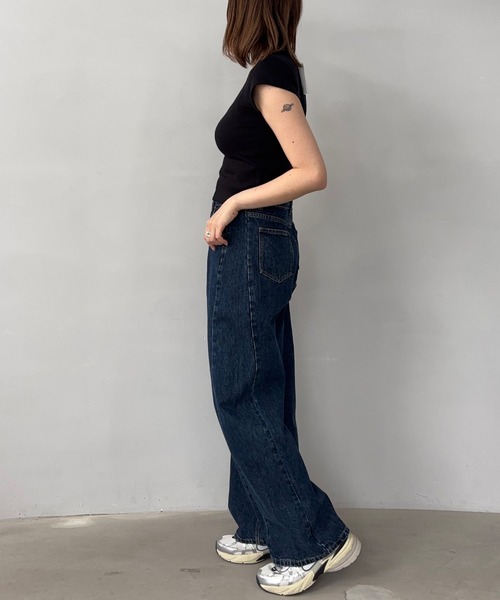 Style boat Marketデニム風 ハイウエスト ヨガパンツ S ジーンズ デニム デニムパンツ ハイウエスト サイドシーム カーブ