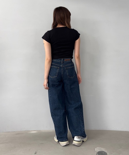ワイドパンツ ジーンズ デニム デニムパンツ ハイウエスト サイド