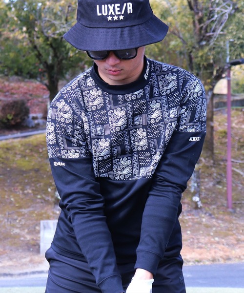 LUXE/R GOLF ストレッチスムース ペイズリー柄モックネック長袖Tシャツ tシャツ (RM)「LUXE/R GOLF」ストレッチ スムース ペイズリー柄 バイ