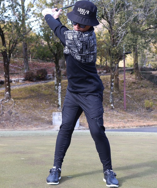 LUXE/R GOLF ストレッチスムース ペイズリー柄モックネック長袖Tシャツ tシャツ (RM)「LUXE/R GOLF」ストレッチ スムース ペイズリー柄 バイ