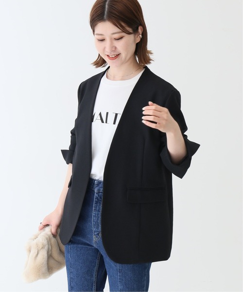 「Spick & Span」 ノーカラージャケット 36 カーキ レディース