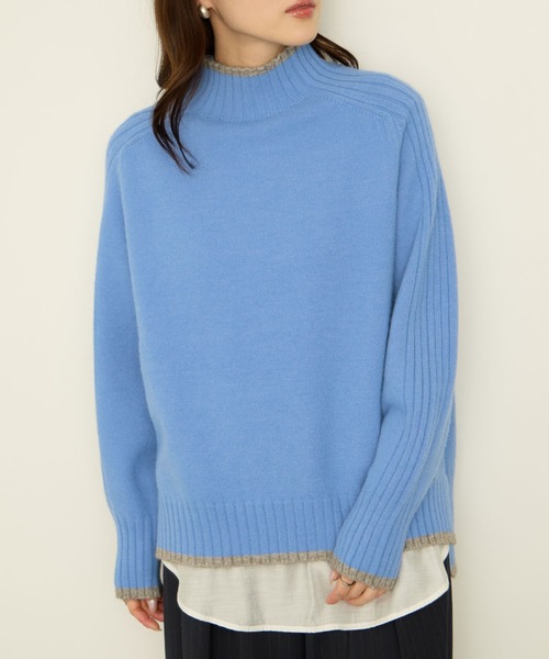 NAVY ニット セーター もちり配色 ハイネックニット レディース