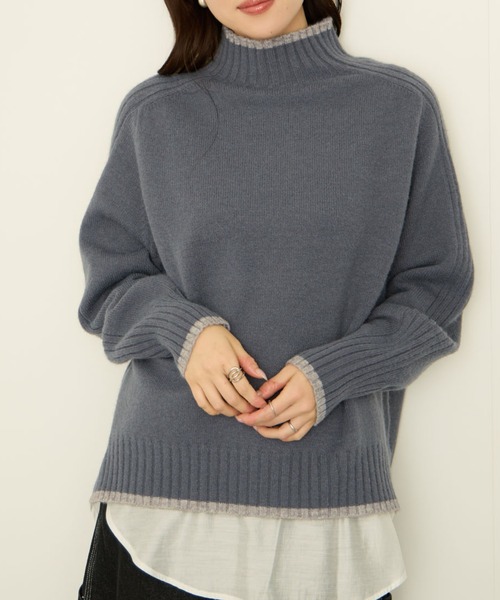 NAVY ニット セーター もちり配色 ハイネックニット レディース