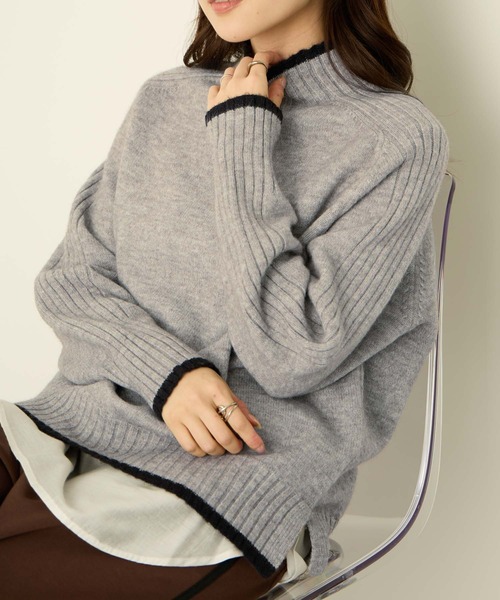 NAVY ニット セーター もちり配色 ハイネックニット レディース