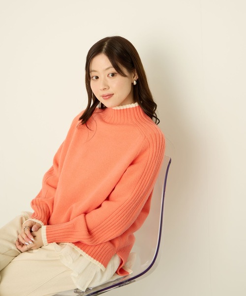 NAVY ニット セーター もちり配色 ハイネックニット レディース