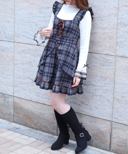 axes femme（アクシーズ ファム） ジャンパースカート チェック柄編上