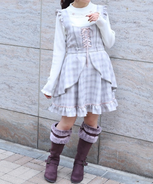 axes femme（アクシーズ ファム） ジャンパースカート チェック柄編上