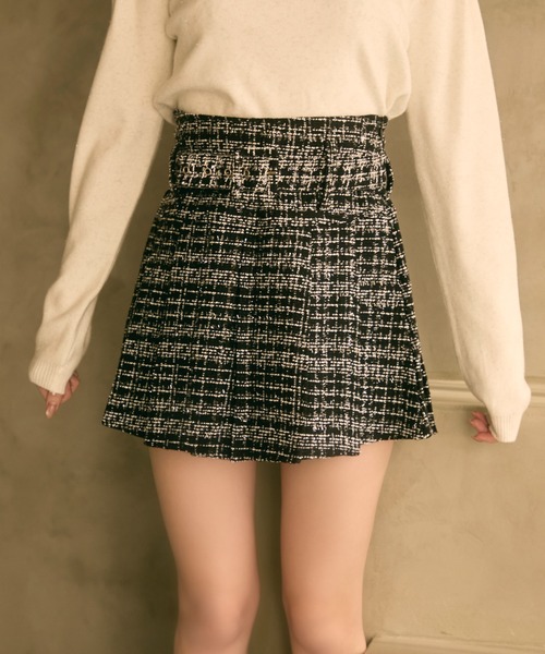 TITTY＆CO.（ティティーアンドコー） スカート ベルト付きツイード
