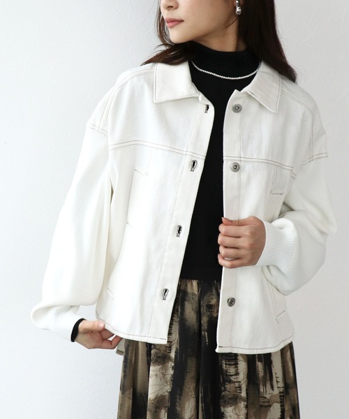 Jines（ジネス） デニムジャケット gジャン ニットドッキングデニム