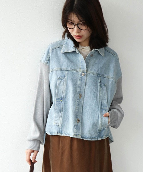 Jines（ジネス） デニムジャケット gジャン ニットドッキングデニム