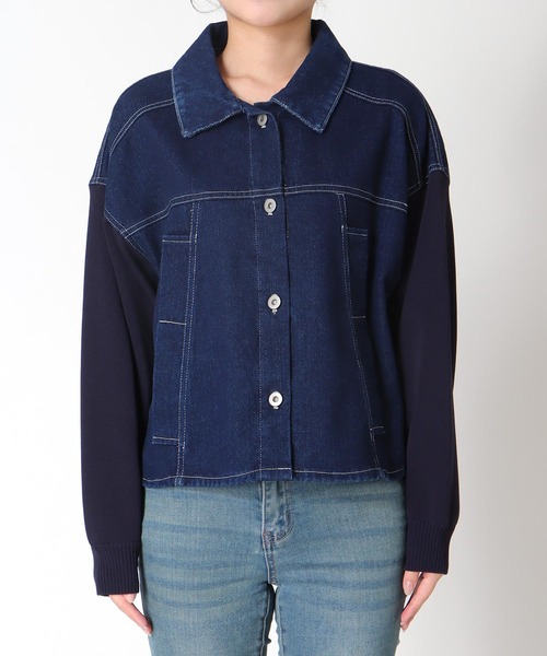 Jines（ジネス） デニムジャケット gジャン ニットドッキングデニム