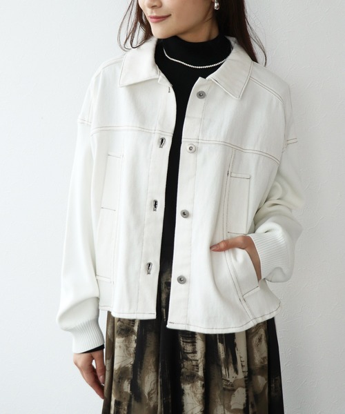 Jines（ジネス） デニムジャケット gジャン ニットドッキングデニム