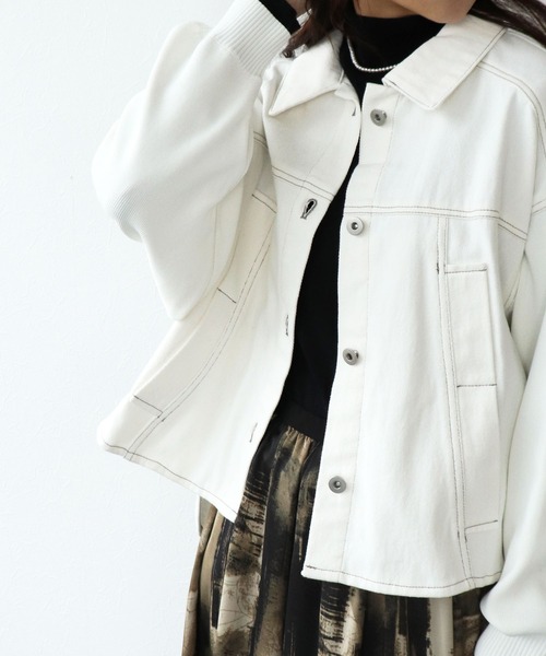 Jines（ジネス） デニムジャケット gジャン ニットドッキングデニム