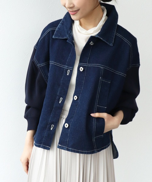 Jines（ジネス） デニムジャケット gジャン ニットドッキングデニム