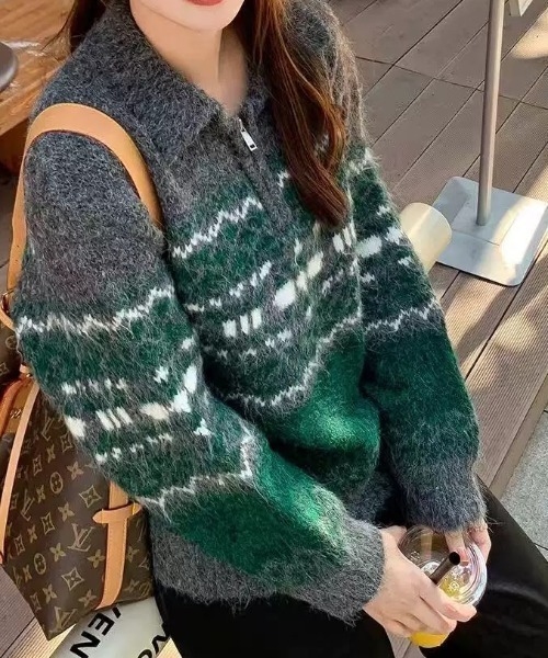 SHEENA（シーナ） ニット セーター ノルディック柄ハーフジップニット