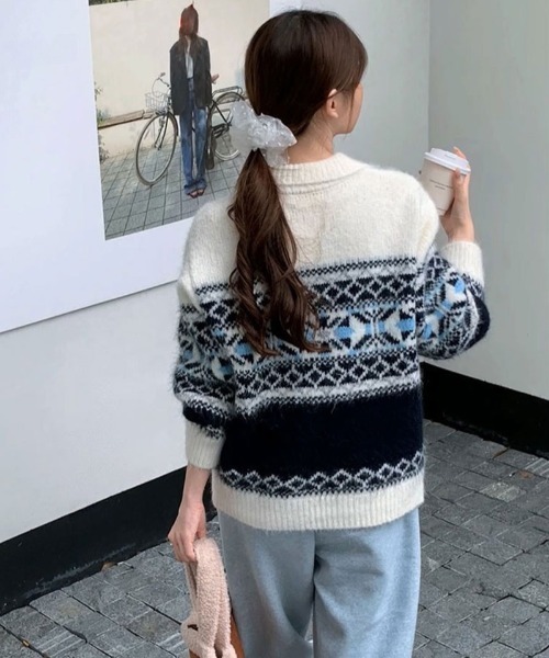 SHEENA（シーナ） ニット セーター ノルディック柄ハーフジップニット