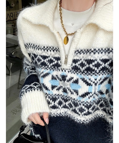 SHEENA（シーナ） ニット セーター ノルディック柄ハーフジップニット