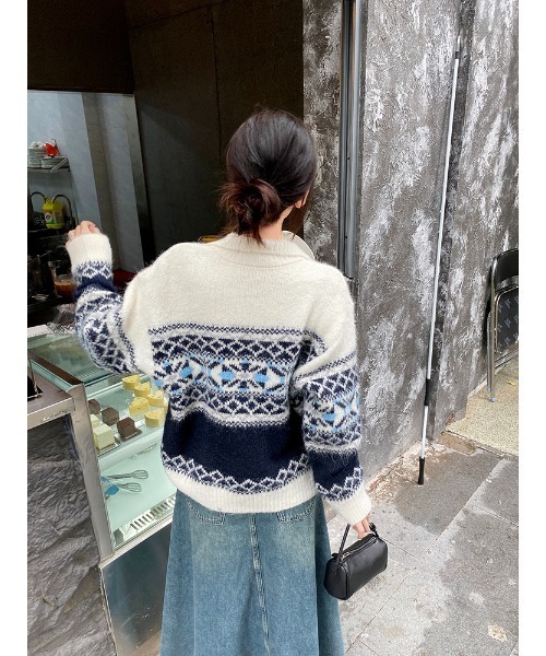 SHEENA（シーナ） ニット セーター ノルディック柄ハーフジップニット