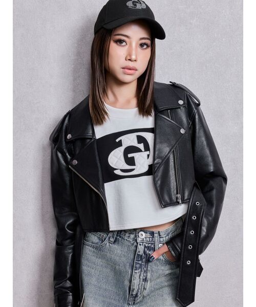 GYDA（ジェイダ） レザージャケット ライダース Fake leather short