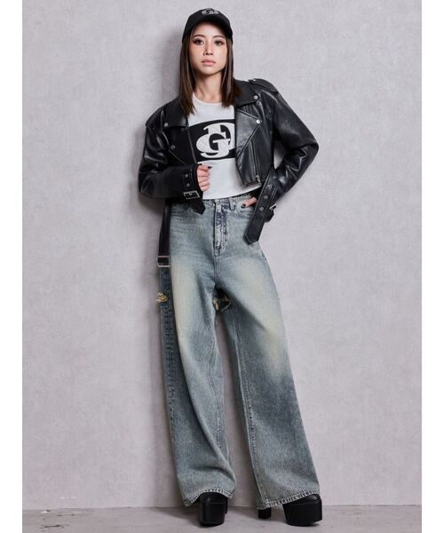 GYDA（ジェイダ） レザージャケット ライダース Fake leather short