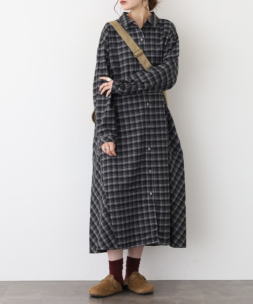 シャツワンピース A.N.Lタータンチェックネルシャツワンピース