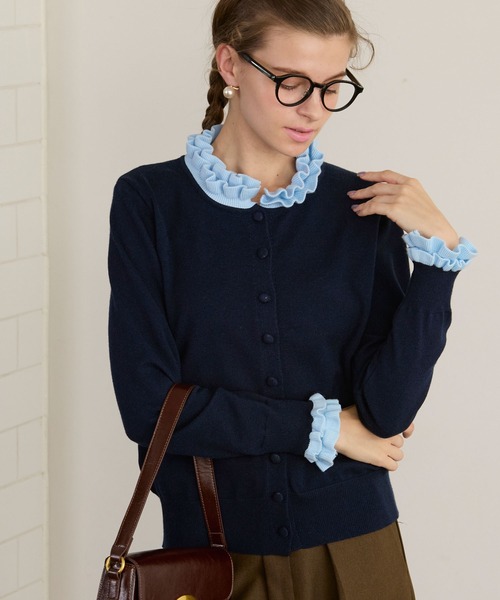 BONLECILL noir カーディガン 「BONLECILL noir」配色フリルデザイン