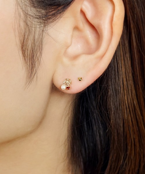ピアス 「 Solo Pierce」K18・K10 水引き梅結びハーフピアス レディースの画像