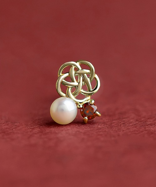 ピアス 「 Solo Pierce」K18・K10 水引き梅結びハーフピアス レディースの画像