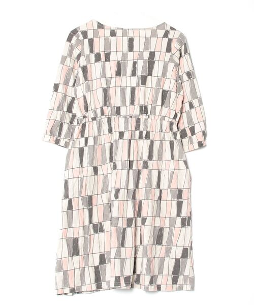 「People Tree」 チェック柄7分袖ワンピース M ピンク レディース_画像2