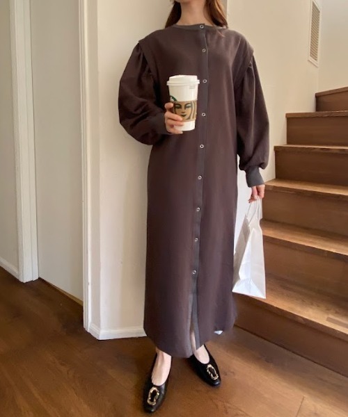 「solleim」 長袖ワンピース M チャコール レディース_画像7