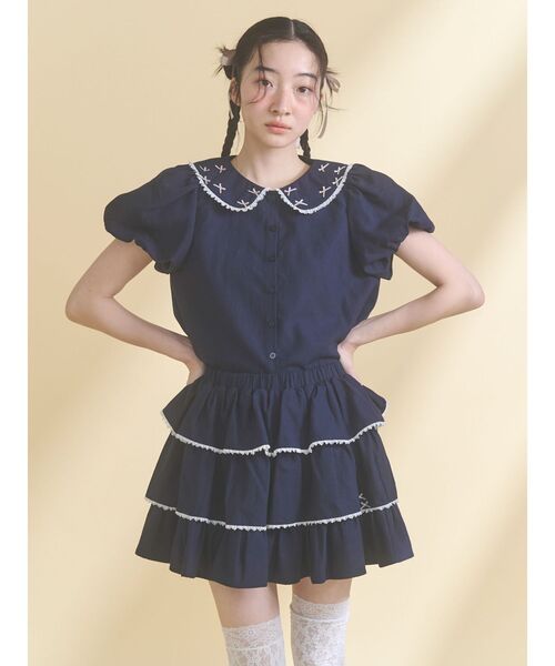 新品タグ付き メリージェニー ミニワンピ ブラウス merry jenny（メリージェニー） ブラウス シャツ ソフトリボンカラー