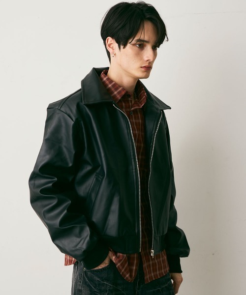 00's unknown 短丈レザージャケット　City boy 00's unknown 短丈チェックシャツ City boy - メルカリ