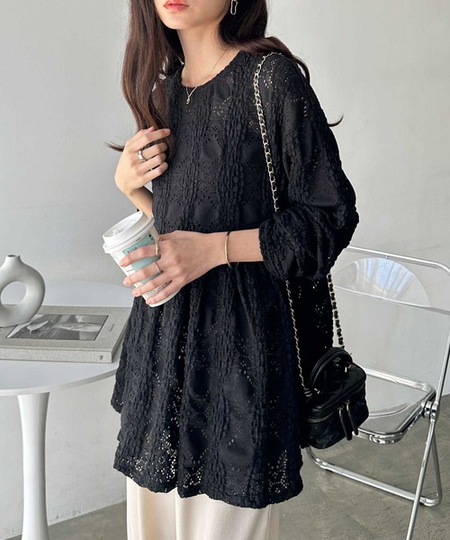 「GeeRA」 長袖ブラウス MEDIUM ブラック レディース_画像3