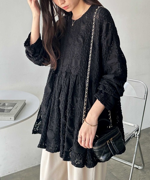 「GeeRA」 長袖ブラウス MEDIUM ブラック レディース_画像5