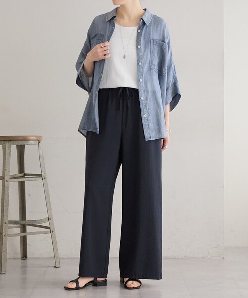 パンツ ストレッチジョーゼットパンツ レディースの画像