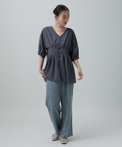 LEPSIM（レプシィム） ブラウス シャツ 半袖 チェックタックブラウス