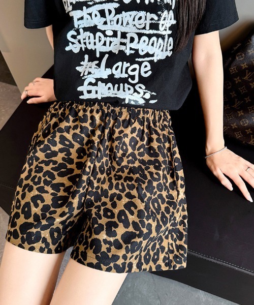 center i パンツ レオパード柄フレアショートパンツ レディース