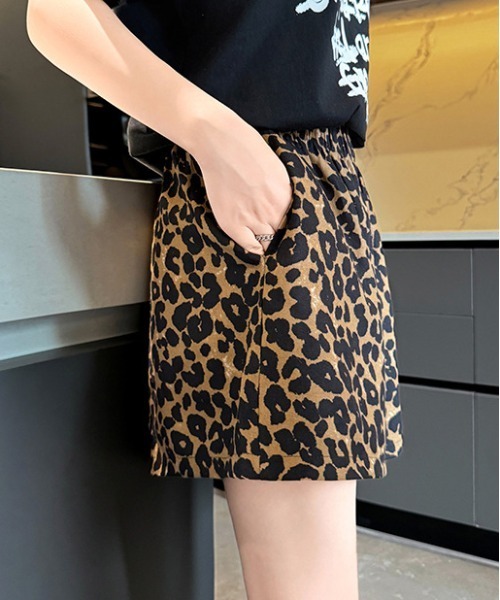 center i パンツ レオパード柄フレアショートパンツ レディース