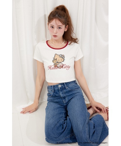 rienda（リエンダ） tシャツ 半袖 「HELLO KITTY」グリッターロゴミニT