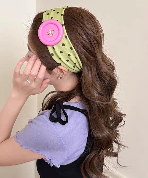 LA VORAGINE（ラ ヴォラジネ） ヘアバンド ドット柄 ビッグボタン ヘア