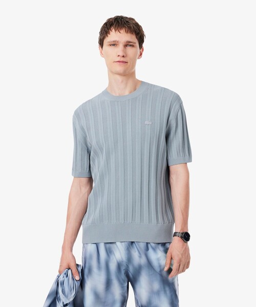 Comeco値下げ　新品　LACOSTE ストライプニットセーター LACOSTE（ラコステ） セーター ニット レーヨンブレンド ストライプ