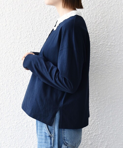 SHIPS any tシャツ 「洗濯機可能」レース カラー ロングスリーブ ポロ
