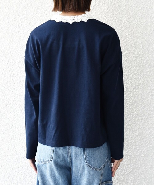 SHIPS any tシャツ 「洗濯機可能」レース カラー ロングスリーブ ポロ