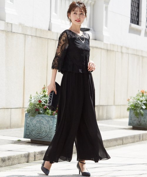 ドレス レーストップス＆シフォンプリーツワイドパンツセットアップ