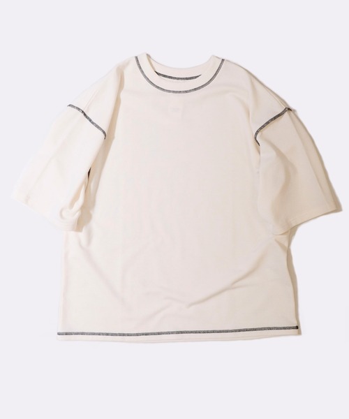 Purple&Yellow tシャツ 配色ステッチワイド半袖プルオーバー