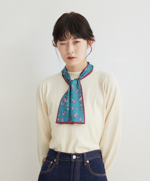 ニット scarf × high neck knit/スカーフ付きハイネックニット