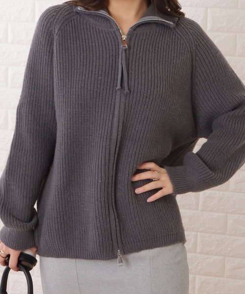 ニットセーター タートル スタンドカラー カーディガン 7-206 Lace Ladies ニット セーター スタンドカラージップアップニット