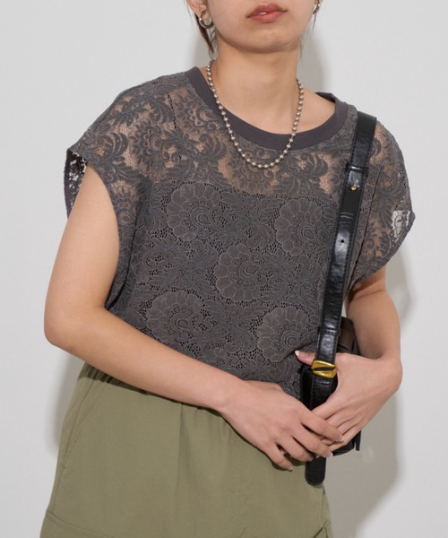 ブラウス シャツ フレンチスリーブ レース トップス レディース